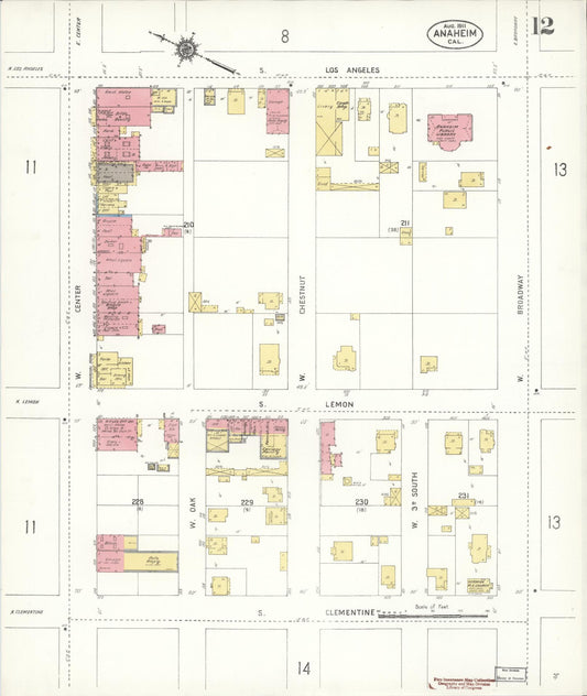 Sanborn Fire Insurance Map from Anaheim, Orange County, California (1911), Sheet #0012 - Historic Sanborn Fire Insurance Map Print, vintage old map wall art, antique decor, genealogy gift, California California map