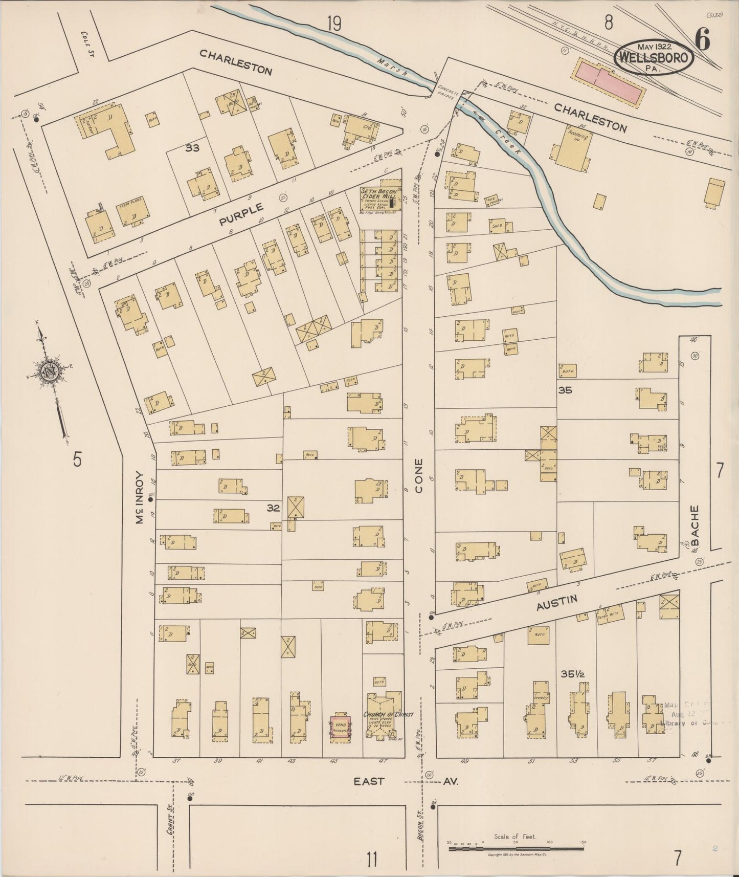 Sanborn Fire Insurance Map from Wellsboro, Tioga County, Pennsylvania (1922), Sheet #0006 - Complete Map Set gallery image, historic Sanborn map, vintage wall art, Pennsylvania Pennsylvania