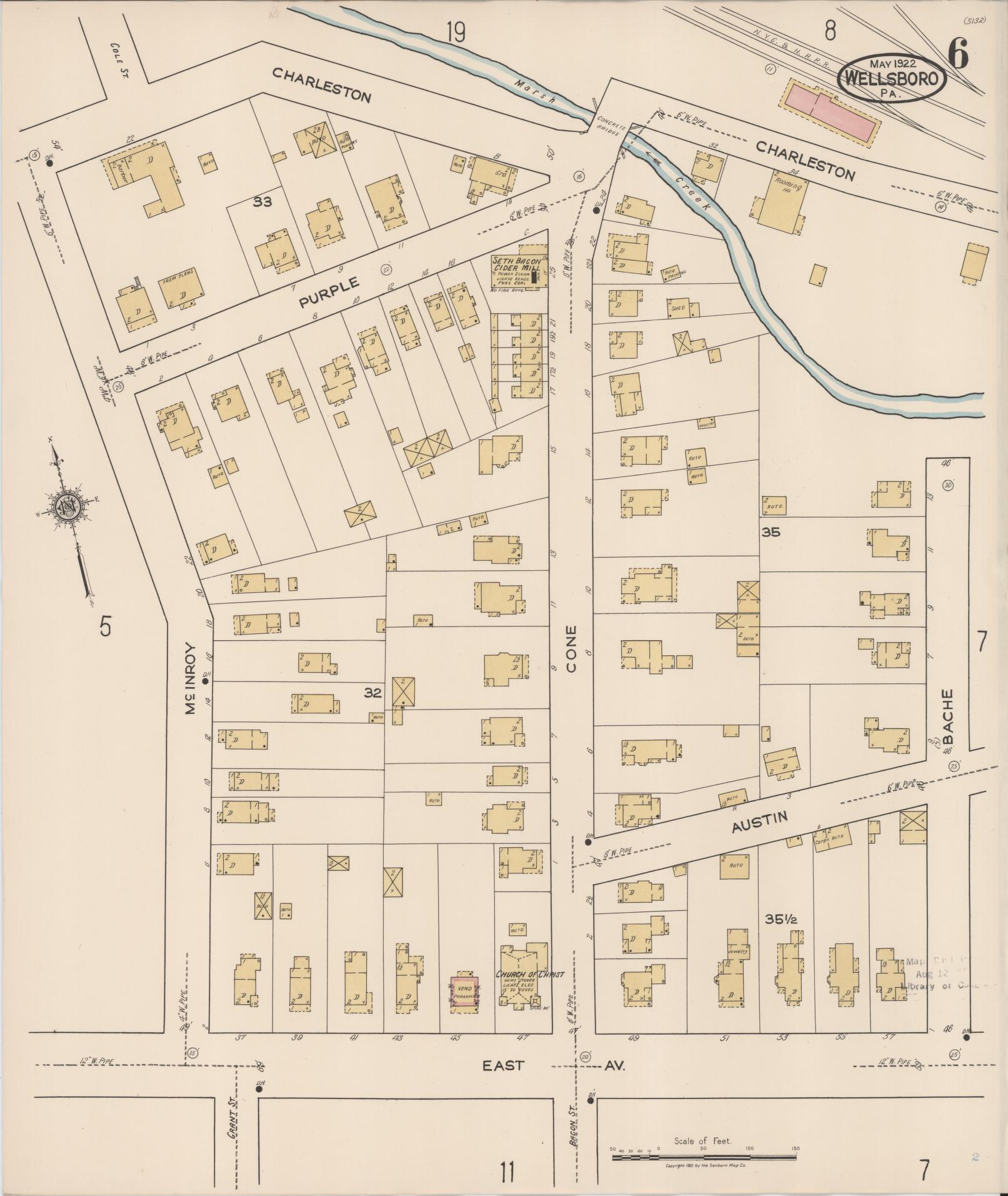 Sanborn Fire Insurance Map from Wellsboro, Tioga County, Pennsylvania (1922), Sheet #0006 - Complete Map Set gallery image, historic Sanborn map, vintage wall art, Pennsylvania Pennsylvania