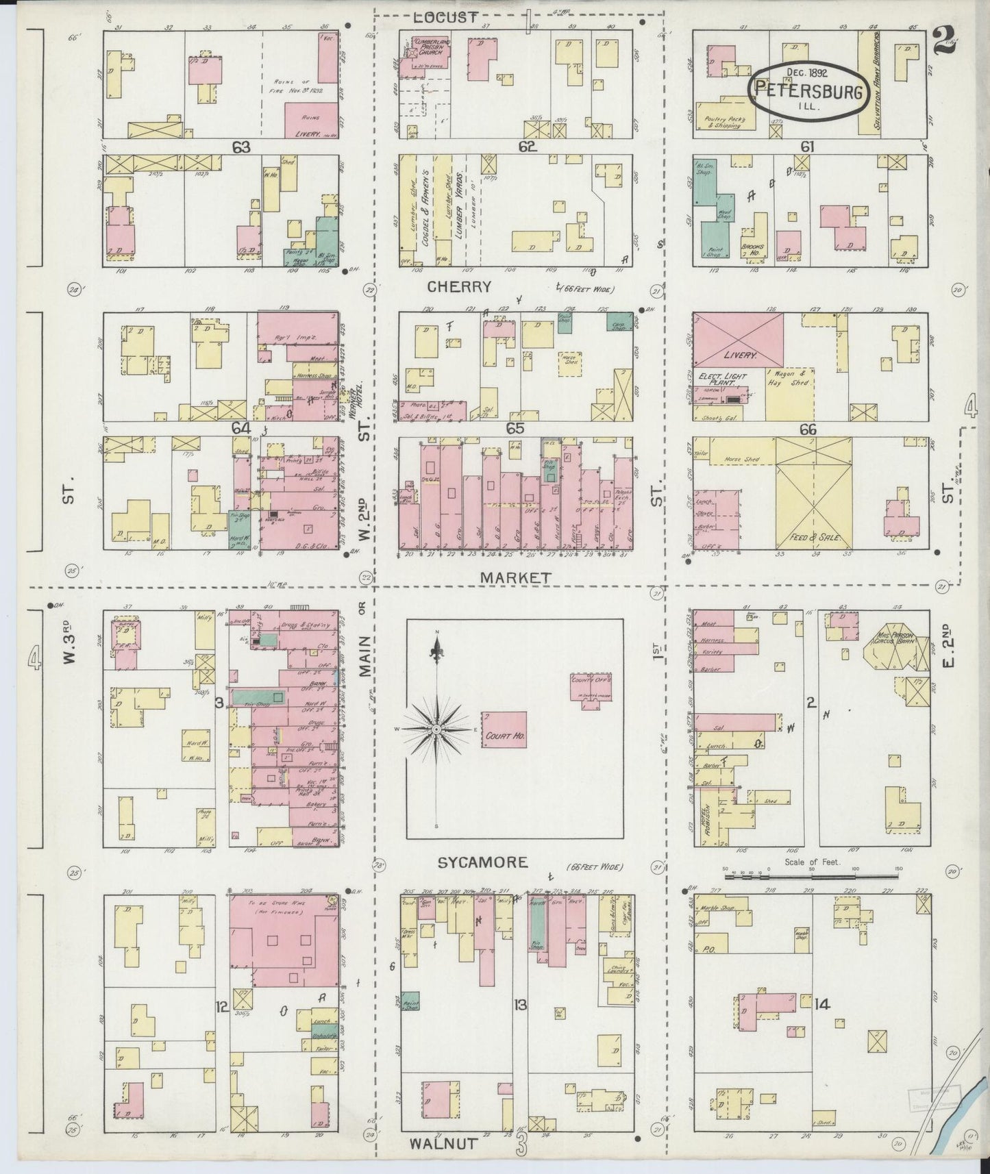 Sanborn Fire Insurance Map from Petersburg, Menard County, Illinois (1892), Sheet #0002 - Historic Sanborn Fire Insurance Map Print, vintage old map wall art, antique decor, genealogy gift, Illinois Illinois map