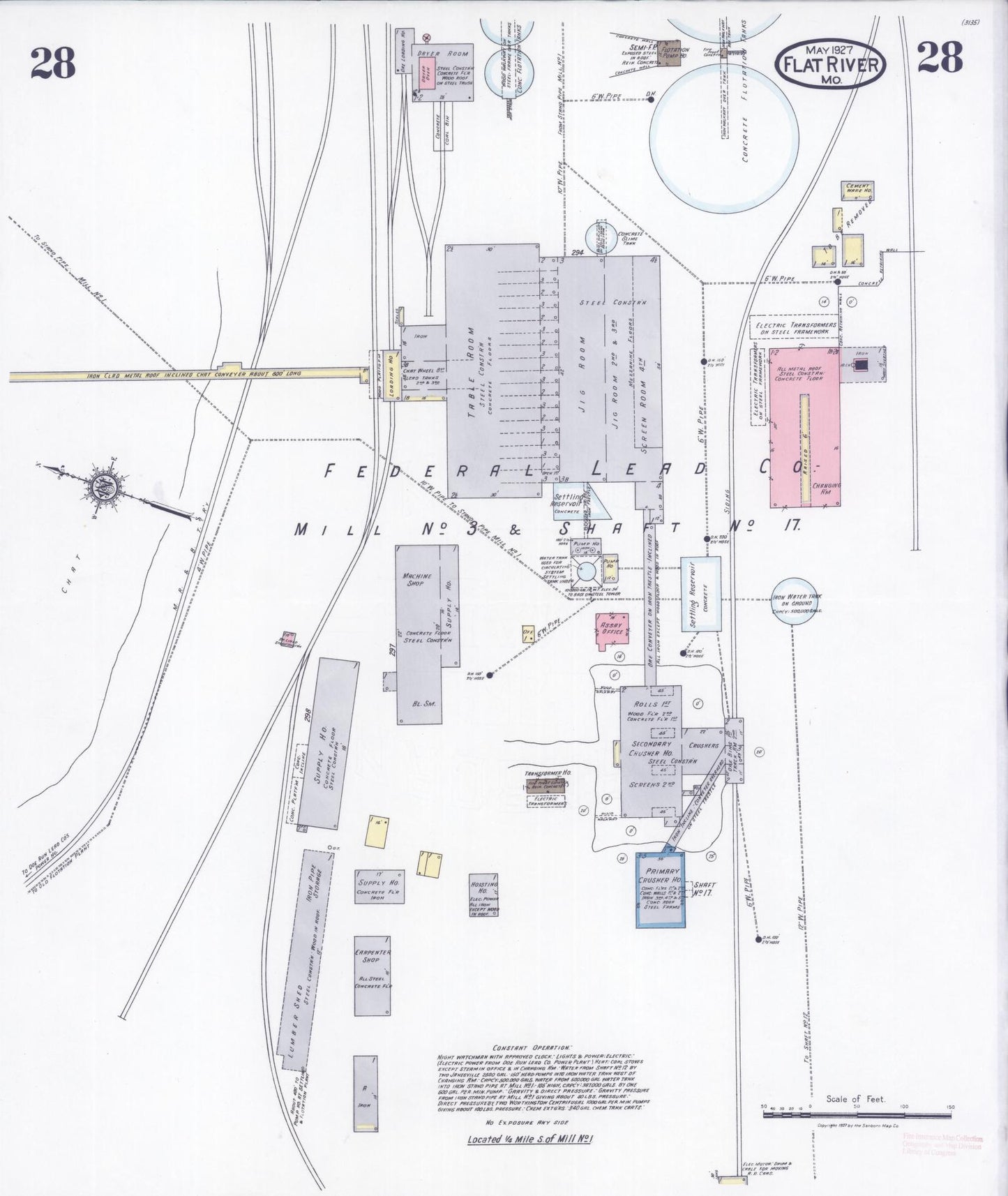 Sanborn Fire Insurance Map from Flat River, Saint Francois County, Missouri (1927), Sheet #0028 - Historic Sanborn Fire Insurance Map Print, vintage old map wall art, antique decor, genealogy gift, Missouri Missouri map