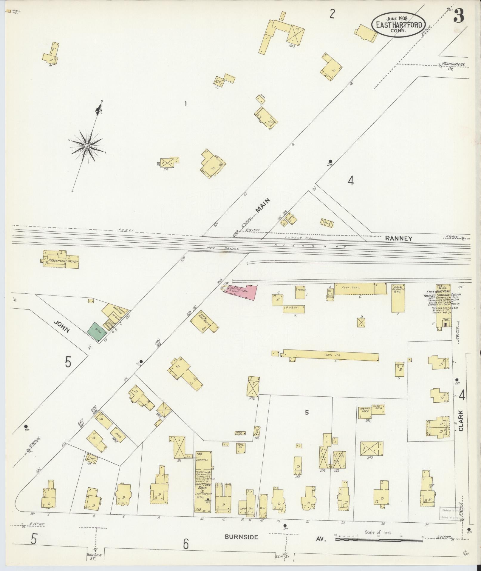 Sanborn Fire Insurance Map from East Hartford, Hartford County, Connecticut (1908), Sheet #0003 - Historic Sanborn Fire Insurance Map Print, vintage old map wall art, antique decor, genealogy gift, Connecticut Connecticut map