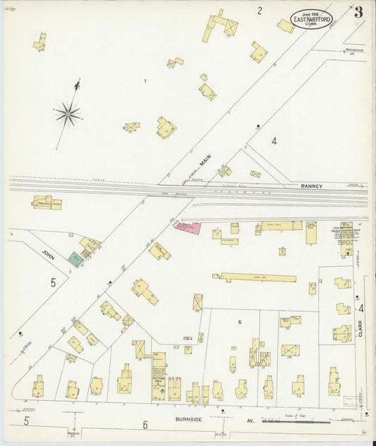 Sanborn Fire Insurance Map from East Hartford, Hartford County, Connecticut (1908), Sheet #0003 - Historic Sanborn Fire Insurance Map Print, vintage old map wall art, antique decor, genealogy gift, Connecticut Connecticut map