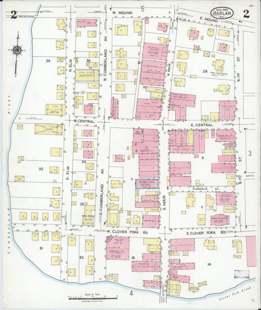 Sanborn Fire Insurance Map from Harlan, Harlan County, Kentucky (1925), Sheet #0002 - Historic Sanborn Fire Insurance Map Print, vintage old map wall art, antique decor, genealogy gift, Kentucky Kentucky map