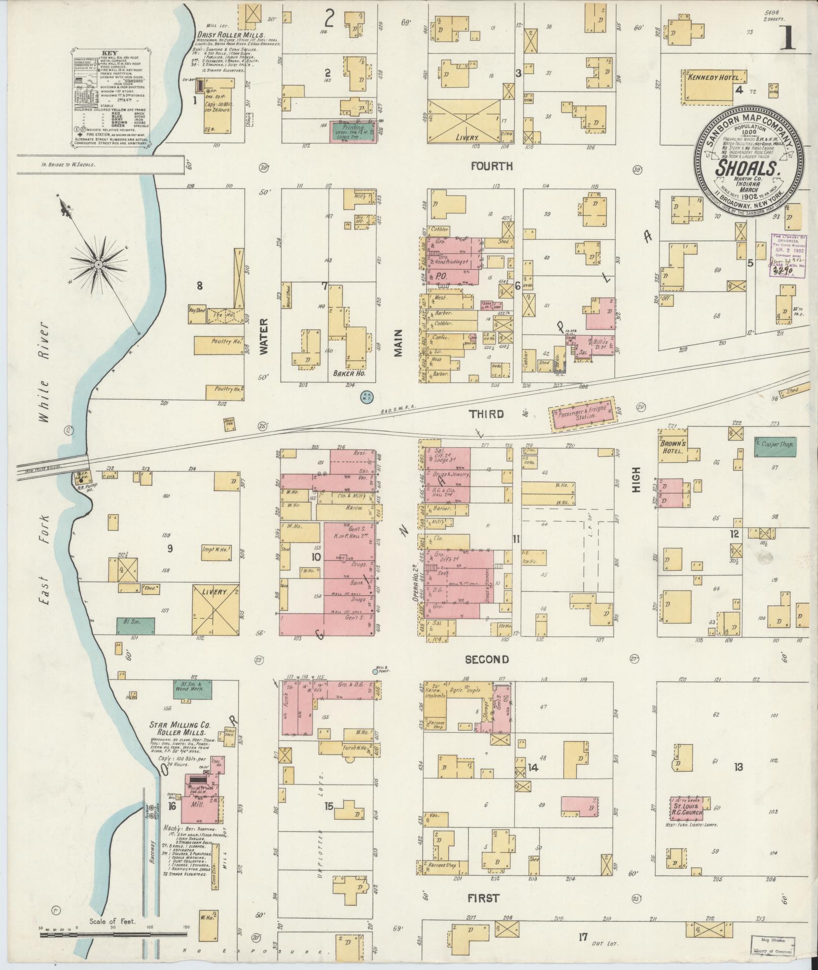 Sanborn Fire Insurance Map from Shoals, Martin County, Indiana (1902), Sheet #0001 - Complete Map Set gallery image, historic Sanborn map, vintage wall art, Indiana Indiana