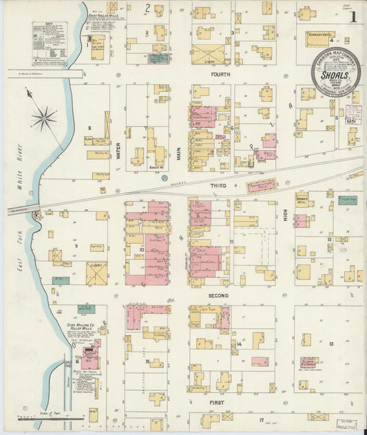 Sanborn Fire Insurance Map from Shoals, Martin County, Indiana (1902), Sheet #0001 - Complete Map Set gallery image, historic Sanborn map, vintage wall art, Indiana Indiana