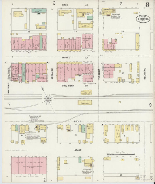 Sanborn Fire Insurance Map from Terrell, Kaufman County, Texas (1897), Sheet #0008 - Historic Sanborn Fire Insurance Map Print, vintage old map wall art, antique decor, genealogy gift, Texas Texas map