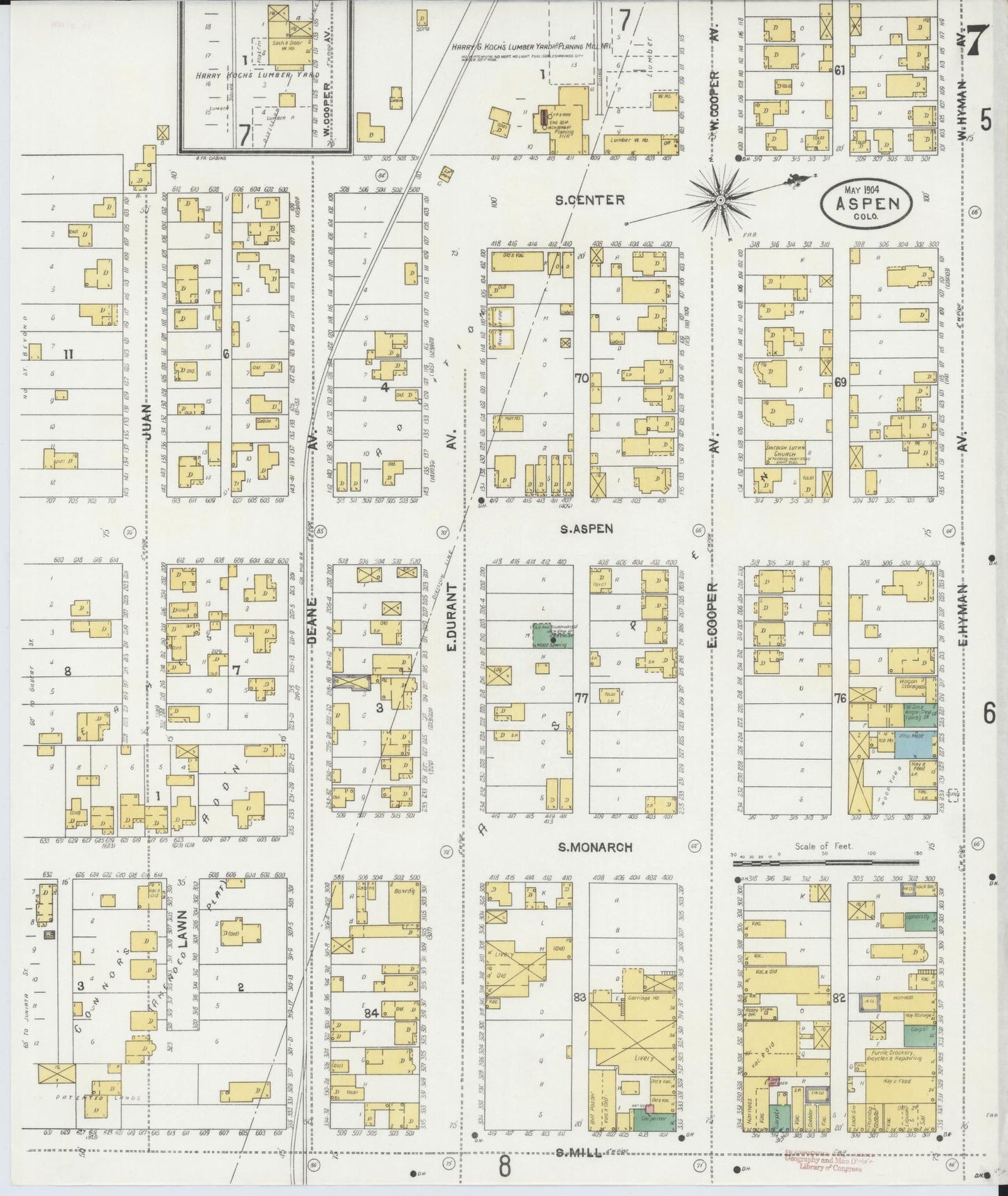 Sanborn Fire Insurance Map from Aspen, Pitkin County, Colorado (1904), Sheet #0007 - Complete Map Set gallery image, historic Sanborn map, vintage wall art, Colorado Colorado