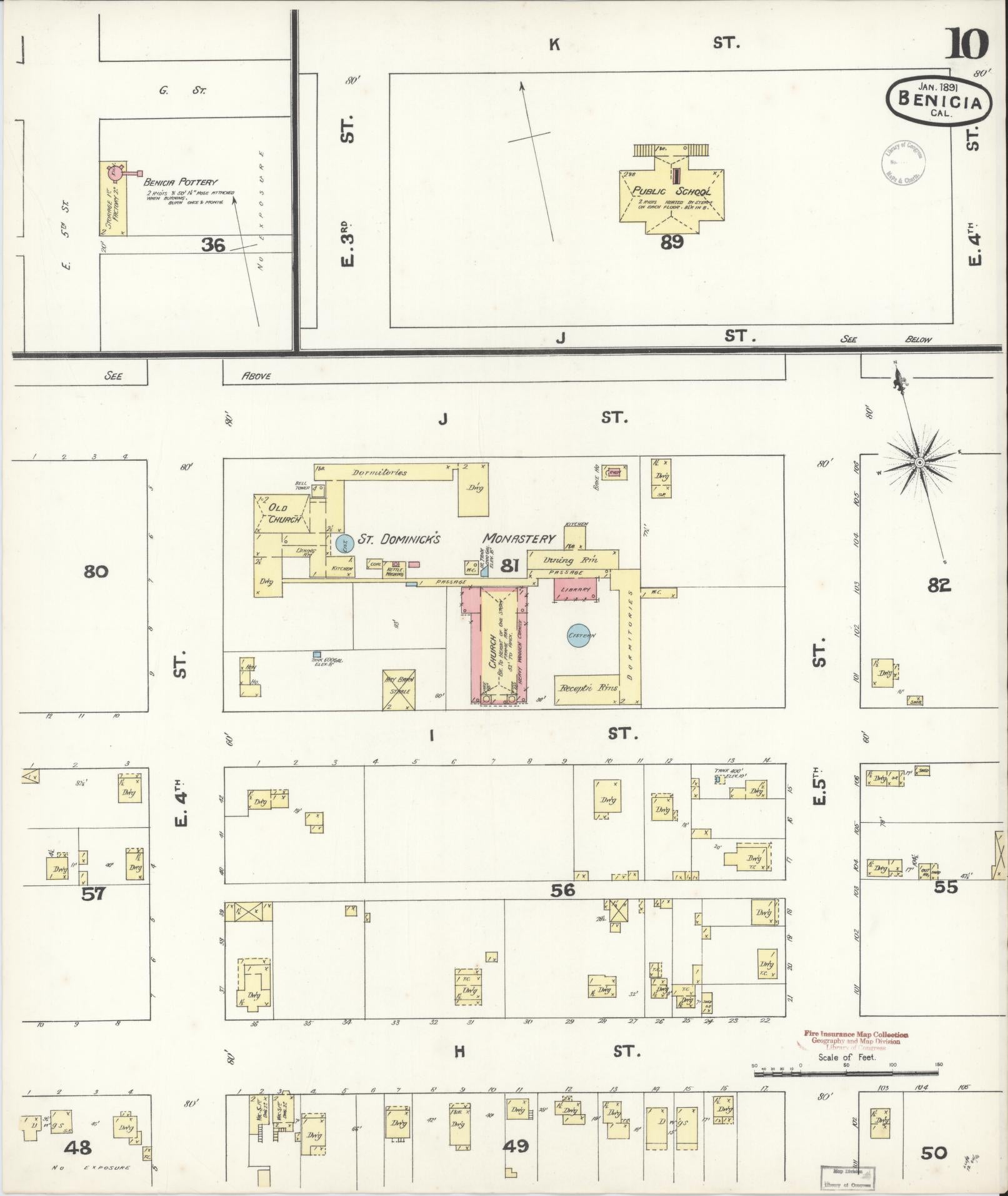Sanborn Fire Insurance Map from Benicia, Solano County, California (1891), Sheet #0010 - Historic Sanborn Fire Insurance Map Print, vintage old map wall art, antique decor, genealogy gift, California California map