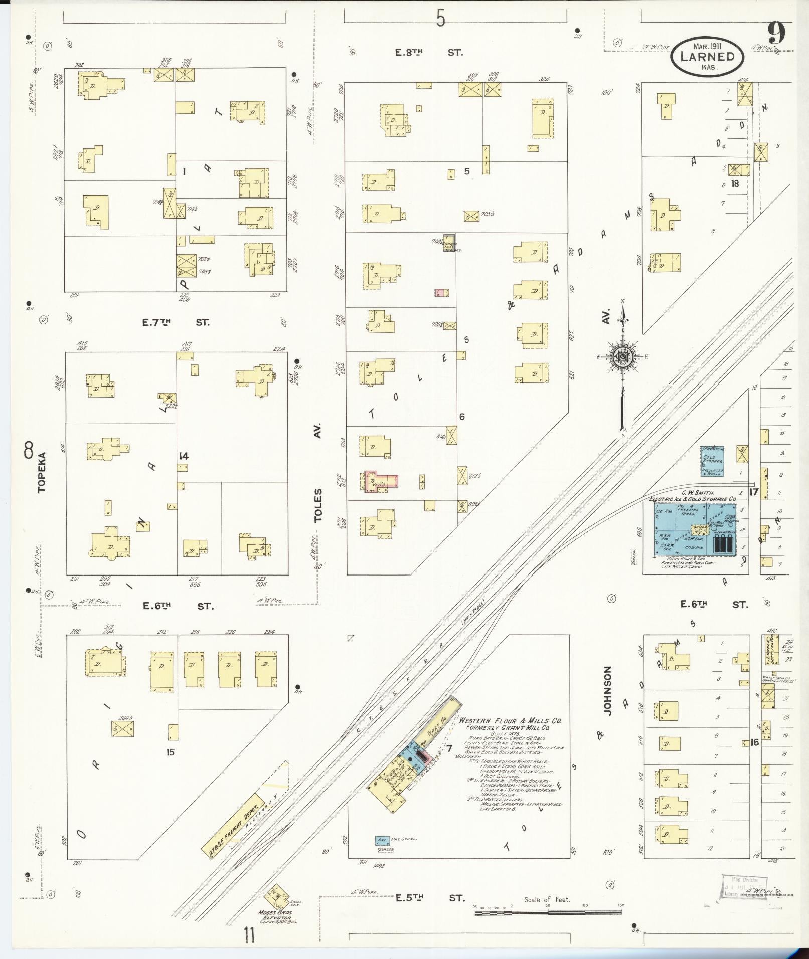 Sanborn Fire Insurance Map from Larned, Pawnee County, Kansas (1911), Sheet #0009 - Complete Map Set gallery image, historic Sanborn map, vintage wall art, Kansas Kansas