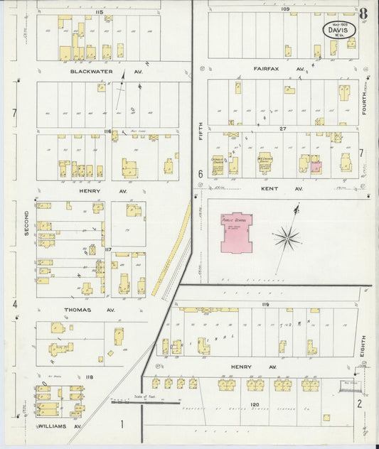 Sanborn Fire Insurance Map from Davis, Tucker County, West Virginia (1909), Sheet #0008 - Historic Sanborn Fire Insurance Map Print, vintage old map wall art, antique decor, genealogy gift, West Virginia West Virginia map