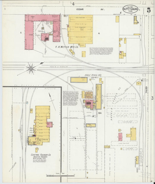 Sanborn Fire Insurance Map from South Pittsburg, Marion County, Tennessee (1902), Sheet #0005 - Historic Sanborn Fire Insurance Map Print, vintage old map wall art, antique decor, genealogy gift, Tennessee Tennessee map
