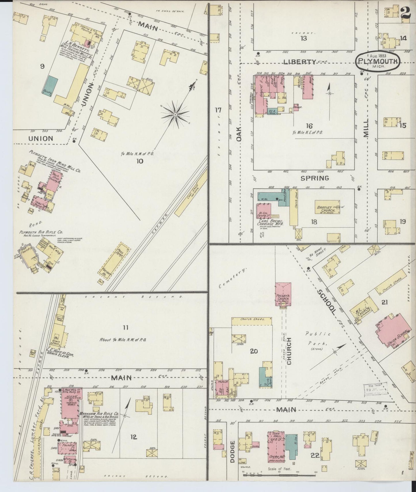 Sanborn Fire Insurance Map from Plymouth, Wayne County, Michigan (1893), Sheet #0002 - Complete Map Set gallery image, historic Sanborn map, vintage wall art, Michigan Michigan