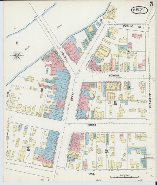 Sanborn Fire Insurance Map from Beloit, Rock County, Wisconsin (1890), Sheet #0005 - Historic Sanborn Fire Insurance Map Print, vintage old map wall art, antique decor, genealogy gift, Wisconsin Wisconsin map