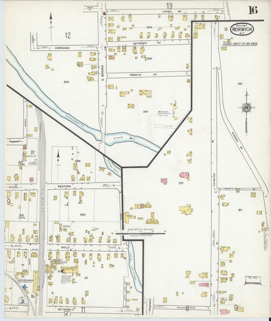 Sanborn Fire Insurance Map from Norwich, Chenango County, New York (1917), Sheet #0016 - Historic Sanborn Fire Insurance Map Print, vintage old map wall art, antique decor, genealogy gift, New York New York map