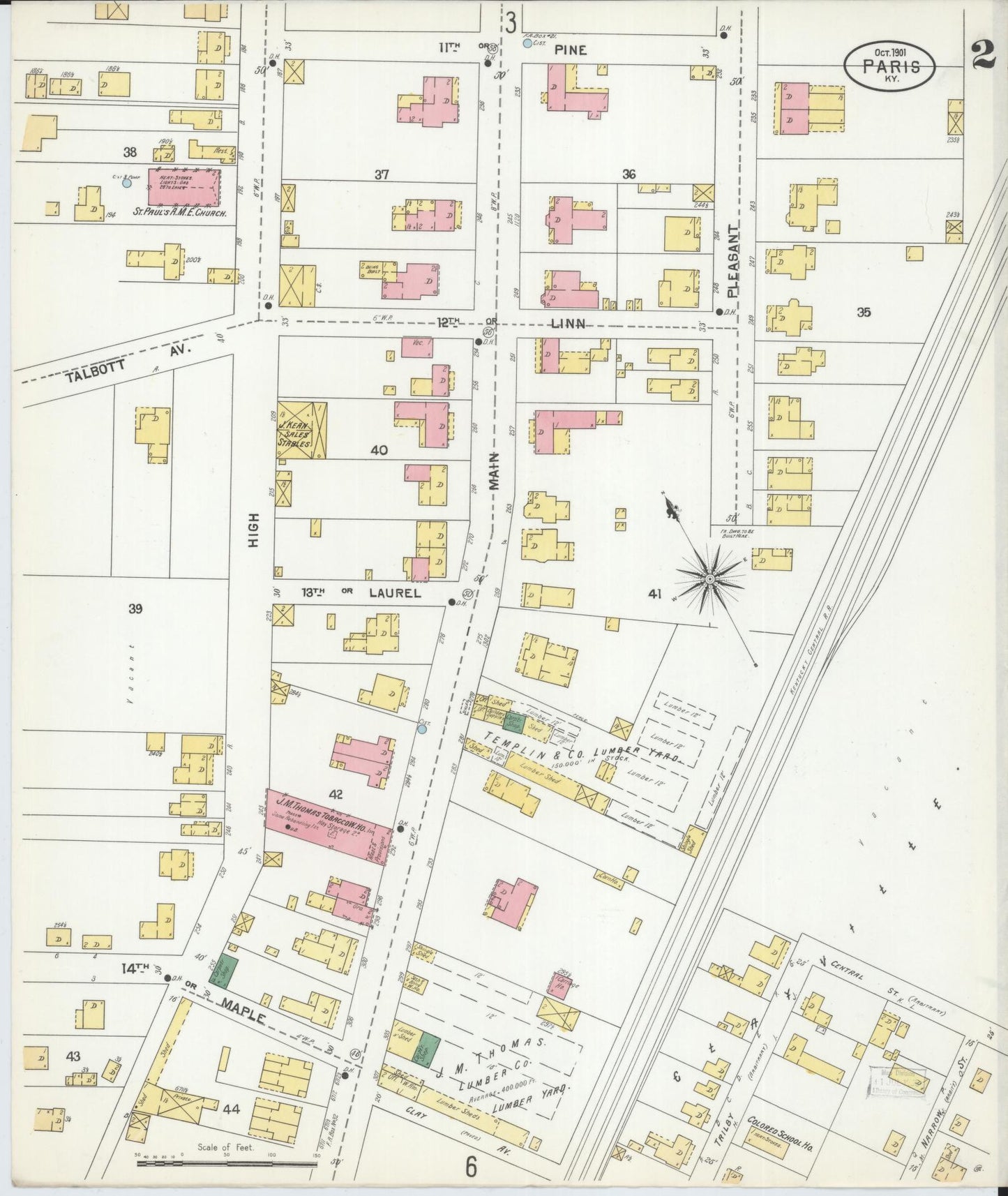Sanborn Fire Insurance Map from Paris, Bourbon County, Kentucky (1901), Sheet #0002 - Complete Map Set gallery image, historic Sanborn map, vintage wall art, Kentucky Kentucky
