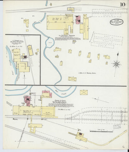 Sanborn Fire Insurance Map from Petoskey, Emmet County, Michigan (1896), Sheet #0010 - Historic Sanborn Fire Insurance Map Print, vintage old map wall art, antique decor, genealogy gift, Michigan Michigan map