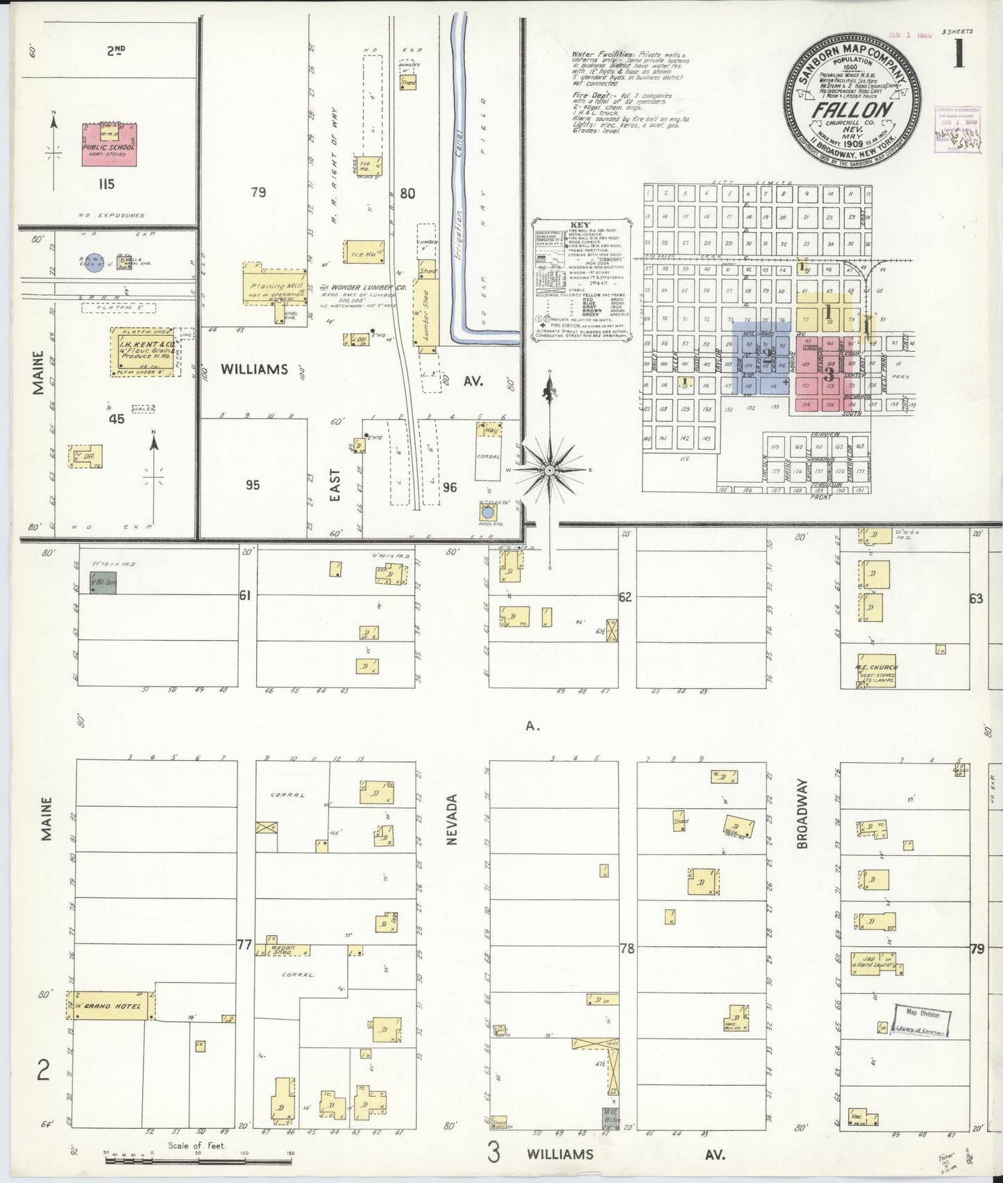 Sanborn Fire Insurance Map from Fallon, Churchill County, Nevada (1909), Sheet #0001 - Complete Map Set gallery image, historic Sanborn map, vintage wall art, Nevada Nevada