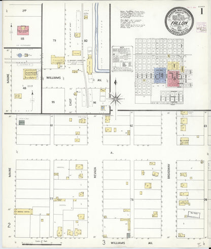 Sanborn Fire Insurance Map from Fallon, Churchill County, Nevada (1909), Sheet #0001 - Complete Map Set gallery image, historic Sanborn map, vintage wall art, Nevada Nevada