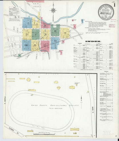 Sanborn Fire Insurance Map from Marysville, Union County, Ohio (1910), Sheet #0001 - Historic Sanborn Fire Insurance Map Print, vintage old map wall art, antique decor, genealogy gift, Ohio Ohio map