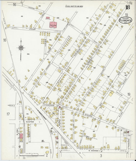 Sanborn Fire Insurance Map from Florence, Florence County, South Carolina (1918), Sheet #0018 - Historic Sanborn Fire Insurance Map Print, vintage old map wall art, antique decor, genealogy gift, South Carolina South Carolina map