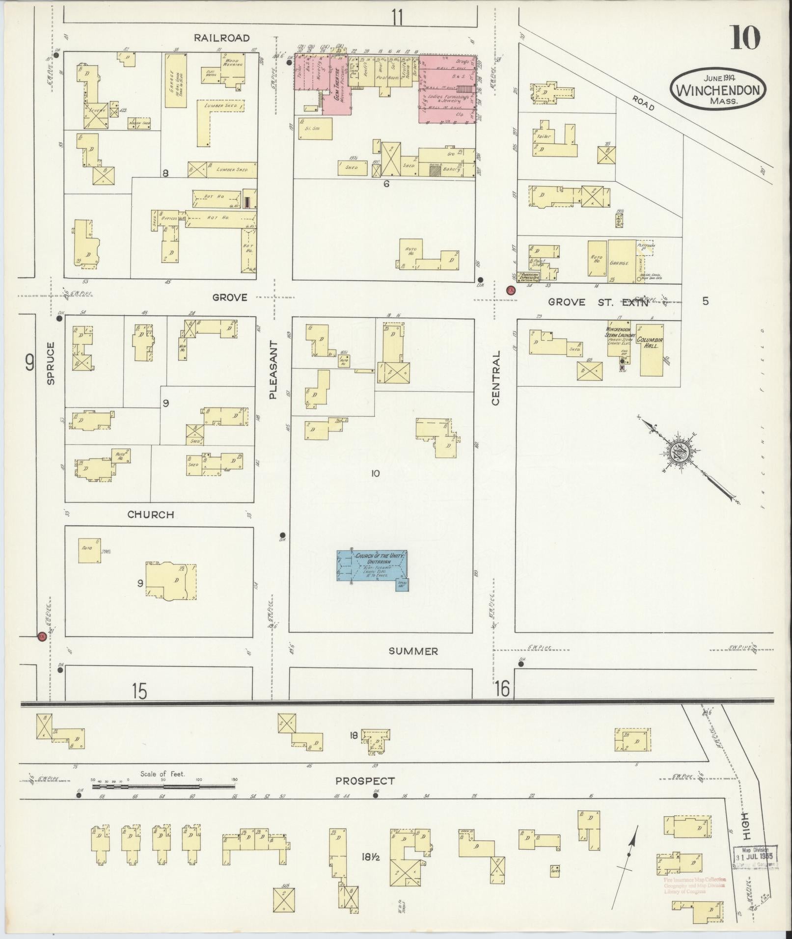 Sanborn Fire Insurance Map from Winchendon, Worcester County, Massachusetts (1914), Sheet #0010 - Historic Sanborn Fire Insurance Map Print, vintage old map wall art, antique decor, genealogy gift, Massachusetts Massachusetts map