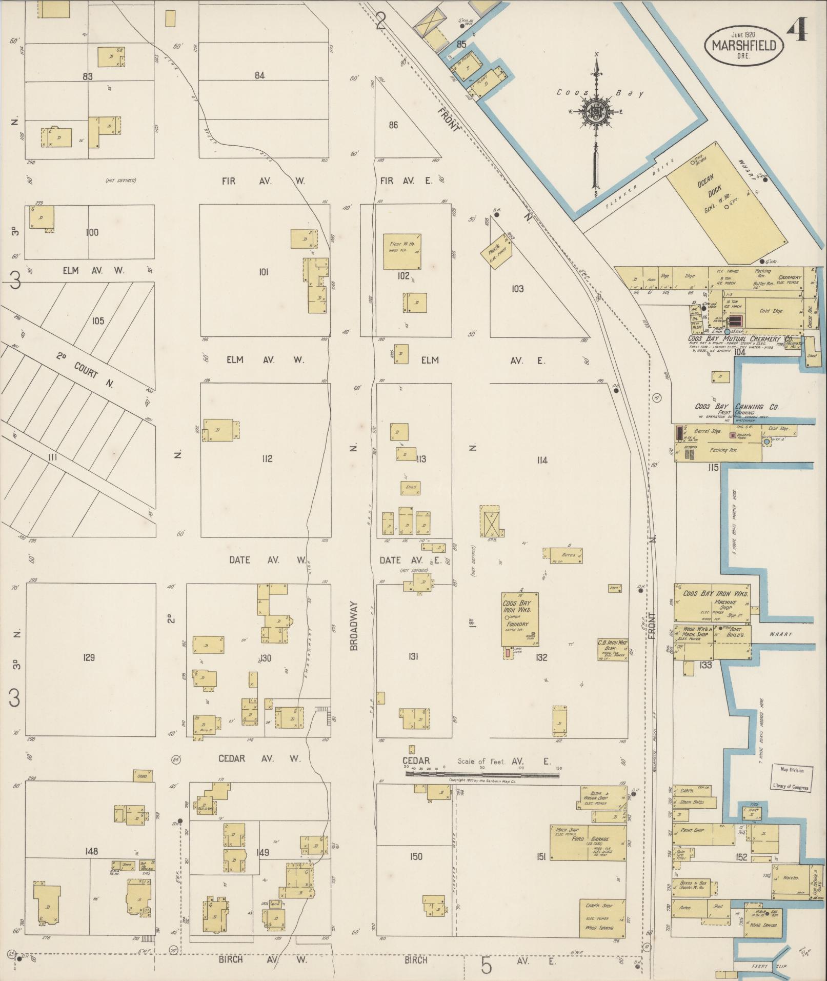 Sanborn Fire Insurance Map from Marshfield, Coos County, Oregon (1920), Sheet #0004 - Historic Sanborn Fire Insurance Map Print, vintage old map wall art, antique decor, genealogy gift, Oregon Oregon map