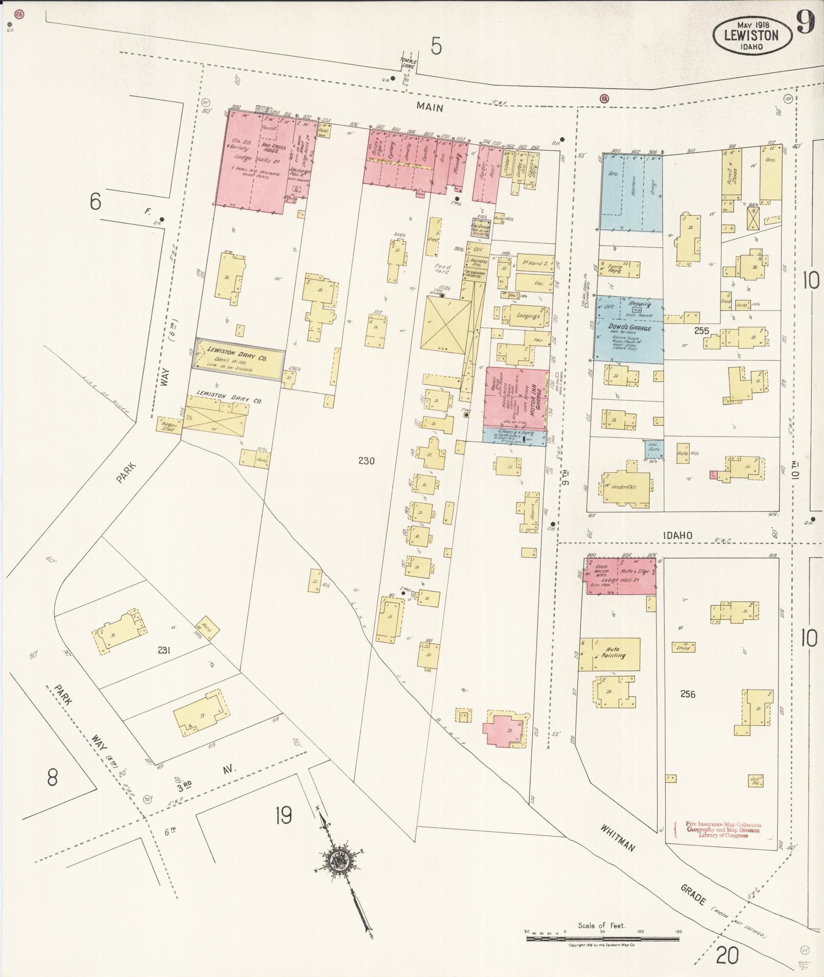 Sanborn Fire Insurance Map from Lewiston, Nez Perce County, Idaho (1918), Sheet #0009 - Complete Map Set gallery image, historic Sanborn map, vintage wall art, Idaho Idaho