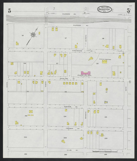Sanborn Fire Insurance Map from Bridgeport, Jackson County, Alabama (1927), Sheet #0005 - Historic Sanborn Fire Insurance Map Print, vintage old map wall art, antique decor, genealogy gift, Alabama Alabama map