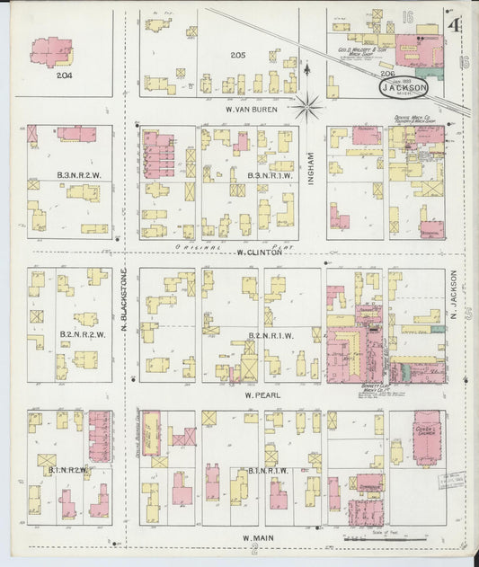 Sanborn Fire Insurance Map from Jackson, Jackson County, Michigan (1893), Sheet #0004 - Historic Sanborn Fire Insurance Map Print, vintage old map wall art, antique decor, genealogy gift, Michigan Michigan map