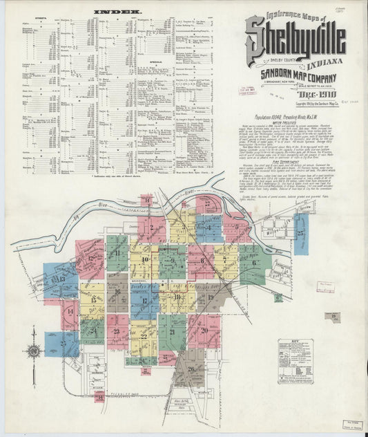 Sanborn Fire Insurance Map from Shelbyville, Shelby County, Indiana (1910), Sheet #0001 - Historic Sanborn Fire Insurance Map Print, vintage old map wall art, antique decor, genealogy gift, Indiana Indiana map