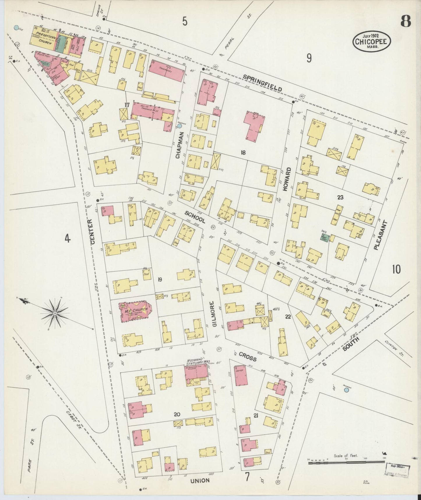 Sanborn Fire Insurance Map from Chicopee, Hampden County, Massachusetts (1902), Sheet #0008 - Complete Map Set gallery image, historic Sanborn map, vintage wall art, Massachusetts Massachusetts