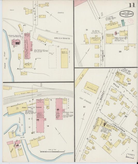 Sanborn Fire Insurance Map from Amesbury, Essex County, Massachusetts (1894), Sheet #0011 - Historic Sanborn Fire Insurance Map Print, vintage old map wall art, antique decor, genealogy gift, Massachusetts Massachusetts map