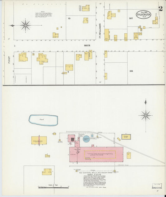 Sanborn Fire Insurance Map from Sylacauga, Talladega County, Alabama (1903), Sheet #0002 - Historic Sanborn Fire Insurance Map Print, vintage old map wall art, antique decor, genealogy gift, Alabama Alabama map