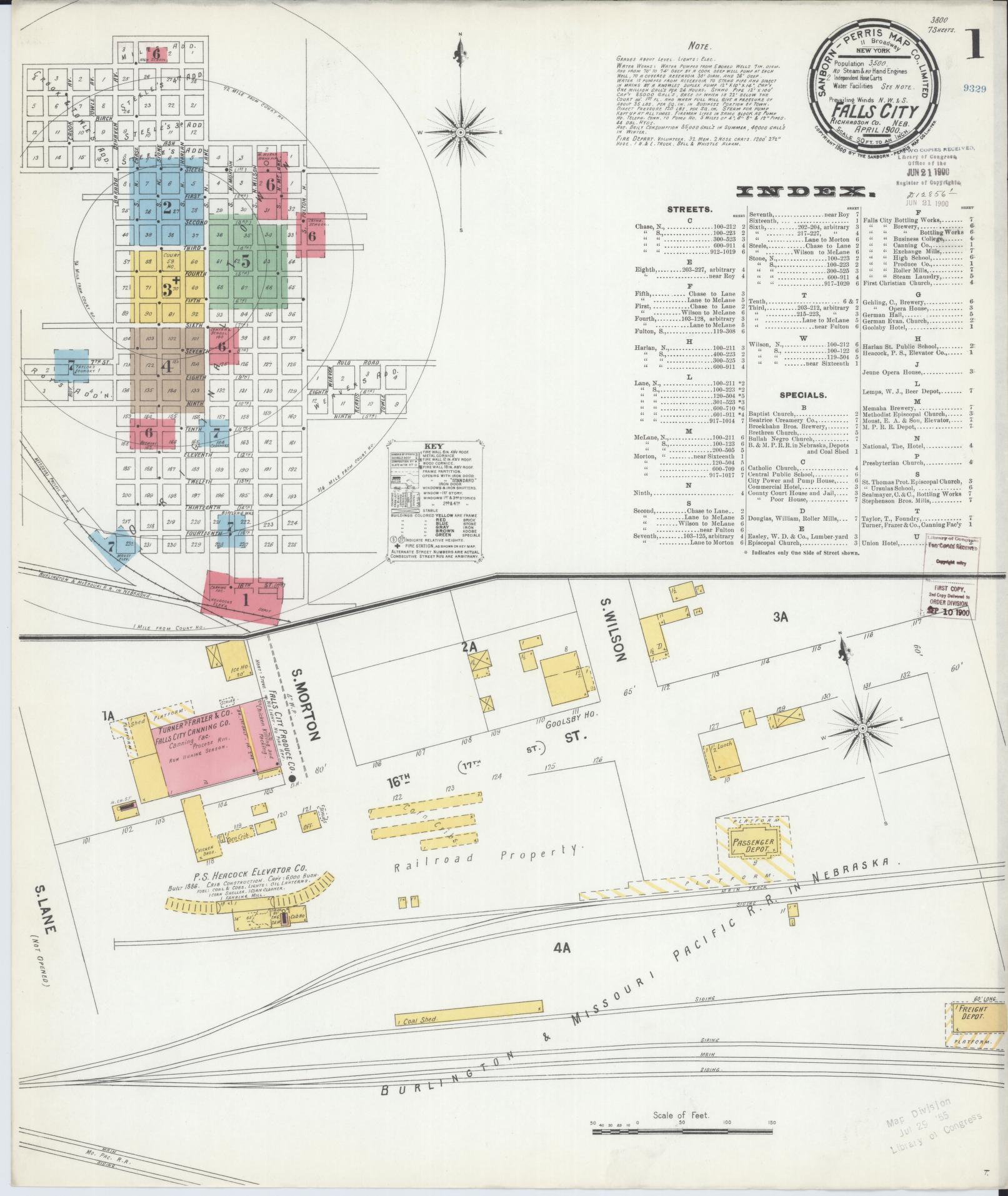 Sanborn Fire Insurance Map from Falls City, Richardson County, Nebraska (1900), Sheet #0001 - Historic Sanborn Fire Insurance Map Print, vintage old map wall art, antique decor, genealogy gift, Nebraska Nebraska map