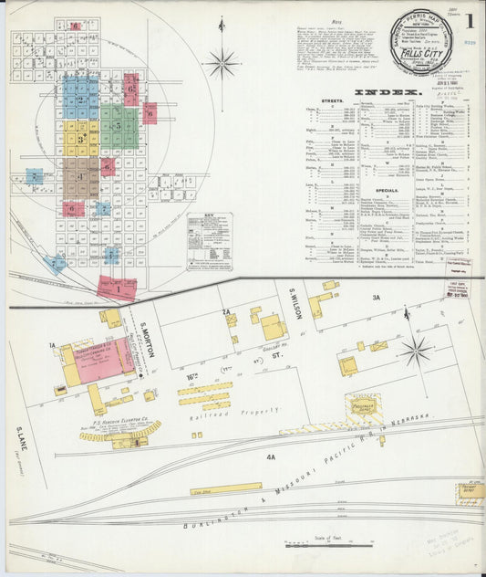 Sanborn Fire Insurance Map from Falls City, Richardson County, Nebraska (1900), Sheet #0001 - Historic Sanborn Fire Insurance Map Print, vintage old map wall art, antique decor, genealogy gift, Nebraska Nebraska map