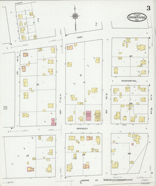 Sanborn Fire Insurance Map from Grand Rapids, Wood County, Wisconsin (1919), Sheet #0003 - Historic Sanborn Fire Insurance Map Print, vintage old map wall art, antique decor, genealogy gift, Wisconsin Wisconsin map