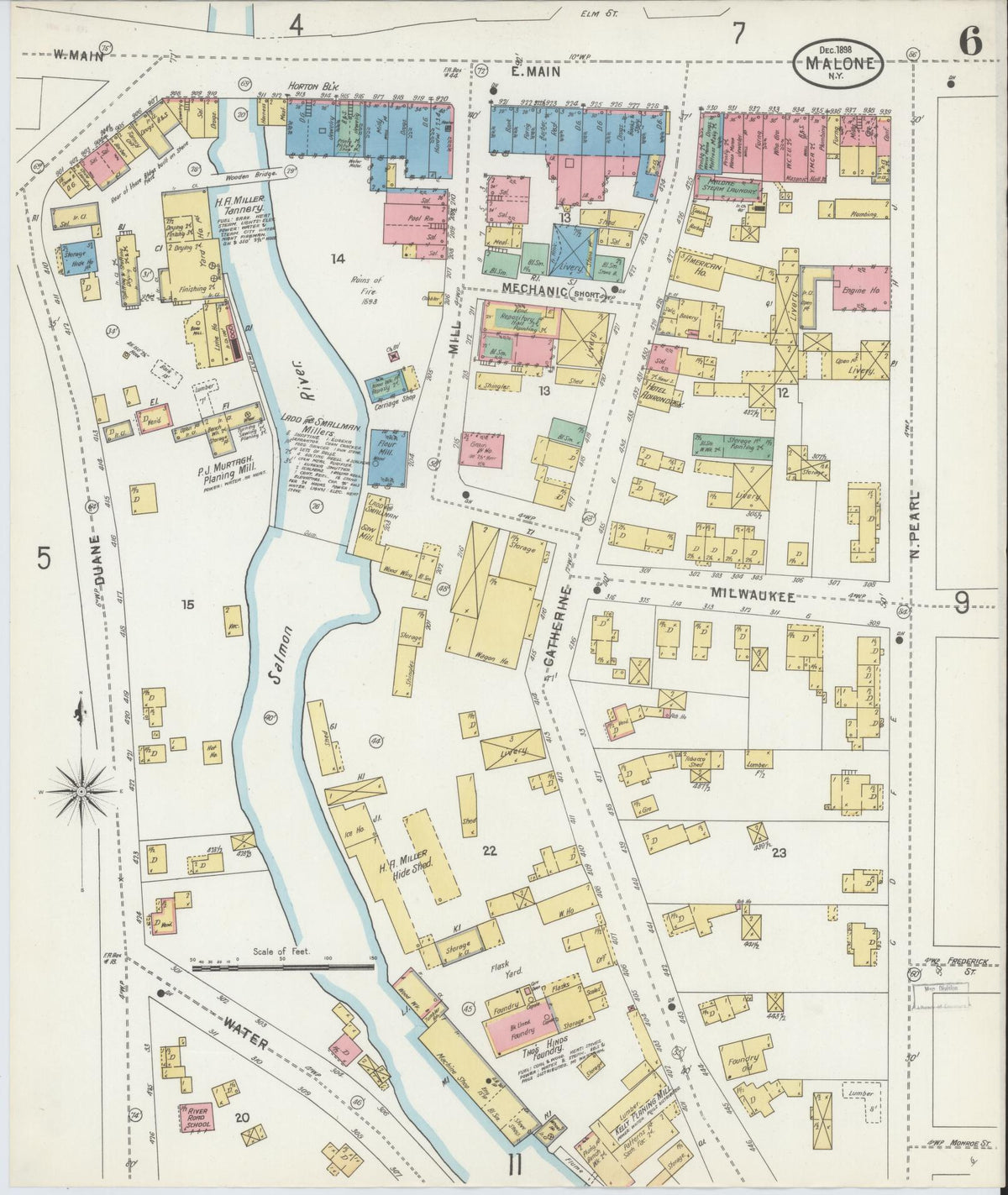 Sanborn Fire Insurance Map from Malone, Franklin County, New York (1898), Sheet #0006 - Historic Sanborn Fire Insurance Map Print, vintage old map wall art, antique decor, genealogy gift, New York New York map