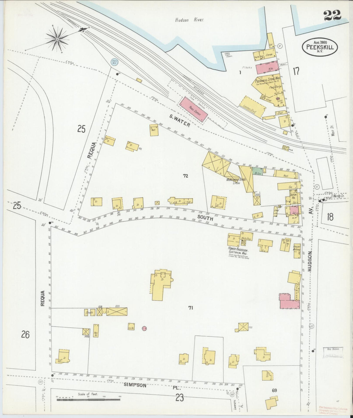 Sanborn Fire Insurance Map from Peekskill, Westchester County, New York (1900), Sheet #0022 - Historic Sanborn Fire Insurance Map Print, vintage old map wall art, antique decor, genealogy gift, New York New York map
