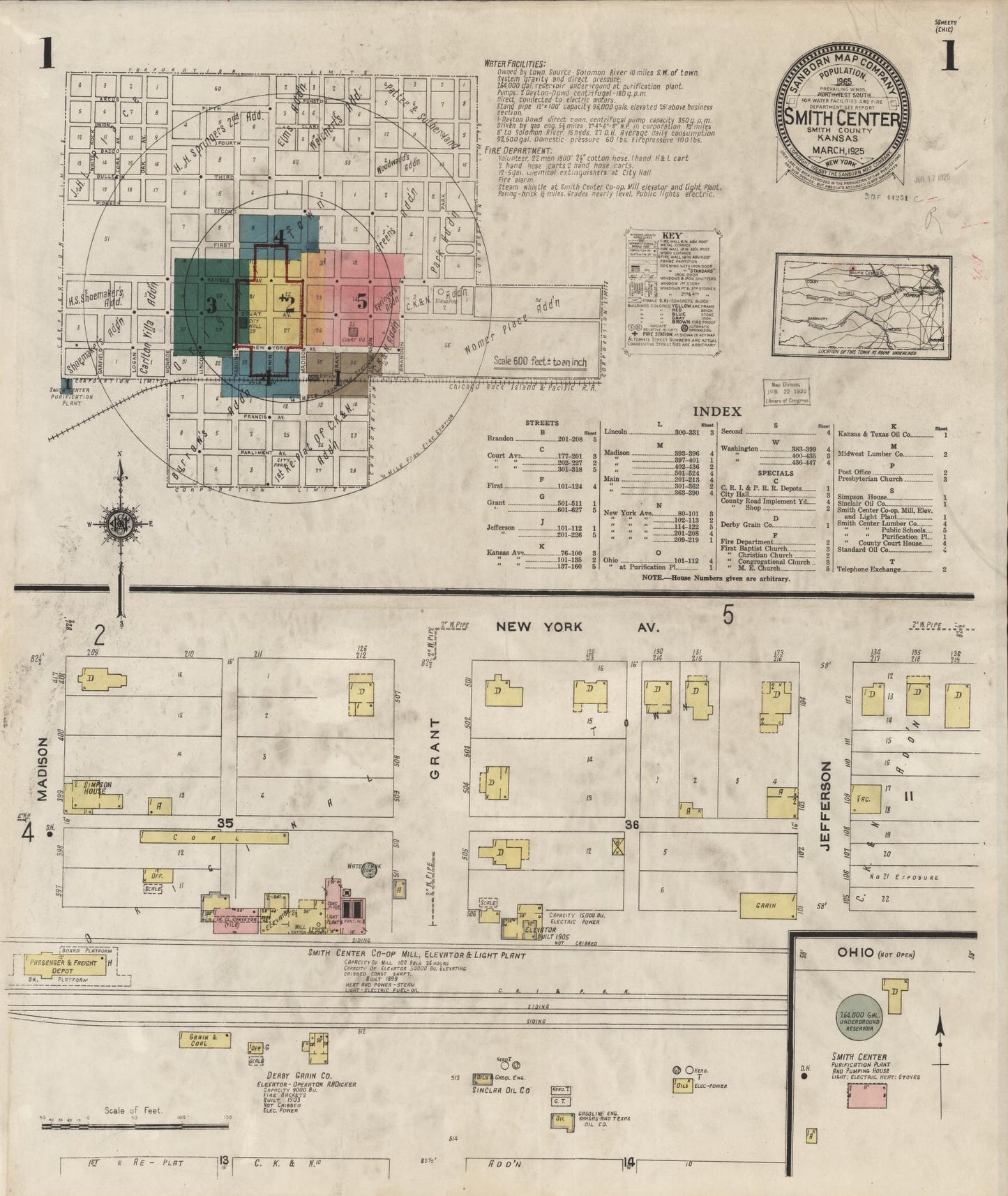 Sanborn Fire Insurance Map from Smith Center, Smith County, Kansas (1925), Sheet #0001 - Historic Sanborn Fire Insurance Map Print, vintage old map wall art, antique decor, genealogy gift, Kansas Kansas map