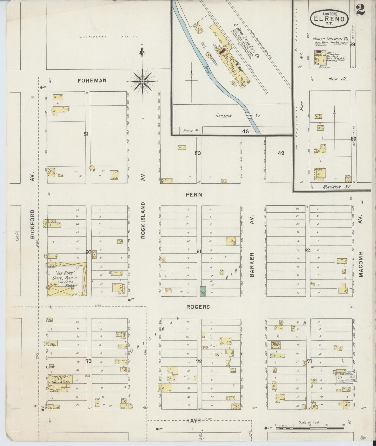 Sanborn Fire Insurance Map from El Reno, Canadian County, Oklahoma (1895), Sheet #0002 - Complete Map Set gallery image, historic Sanborn map, vintage wall art, Oklahoma Oklahoma