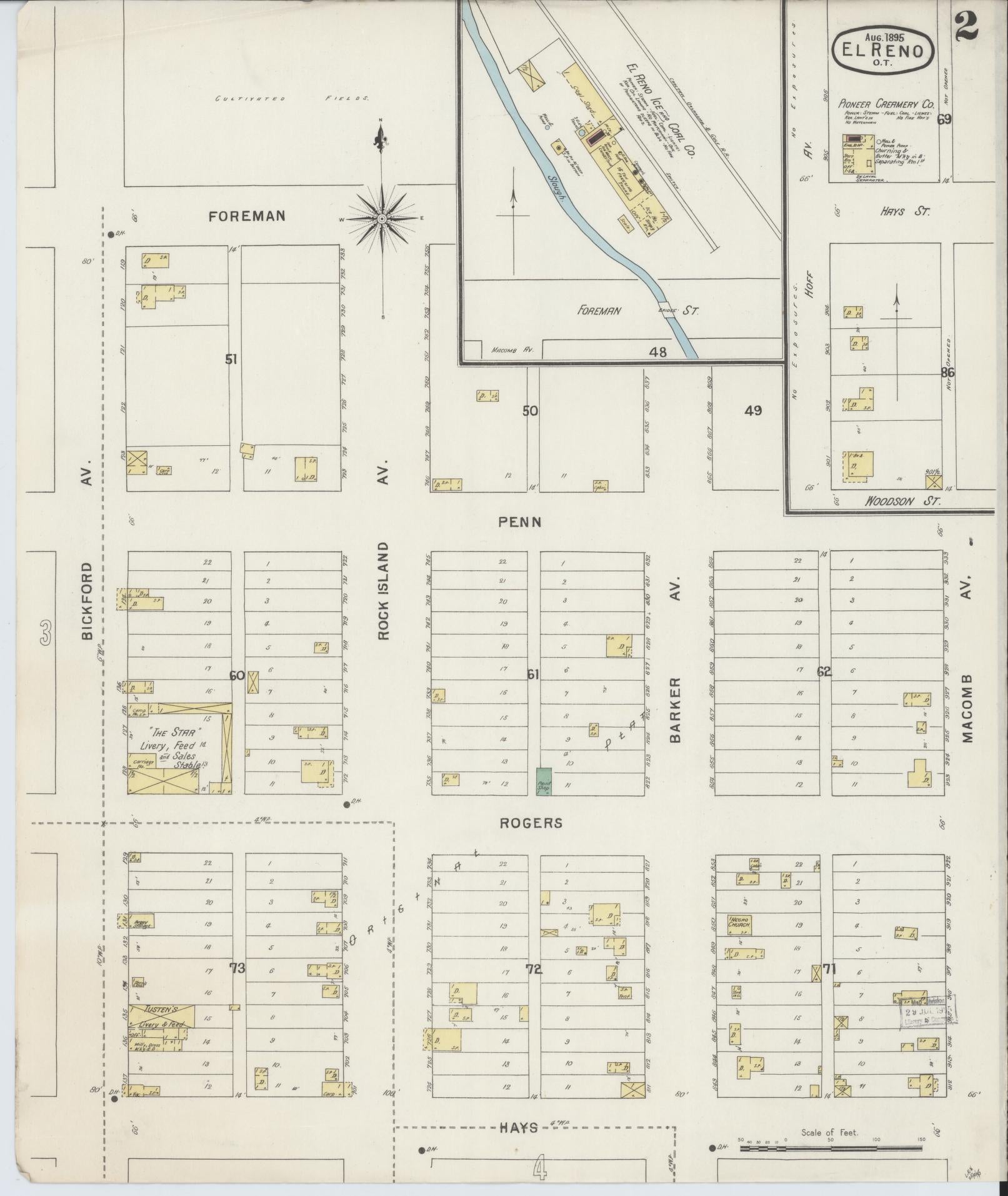 Sanborn Fire Insurance Map from El Reno, Canadian County, Oklahoma (1895), Sheet #0002 - Complete Map Set gallery image, historic Sanborn map, vintage wall art, Oklahoma Oklahoma