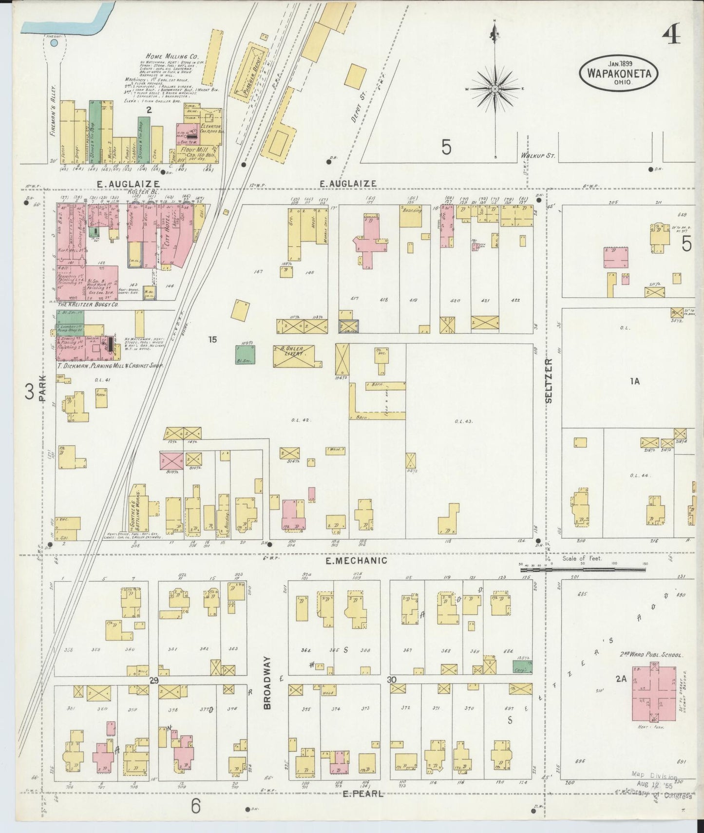 Sanborn Fire Insurance Map from Wapakoneta, Auglaize County, Ohio (1899), Sheet #0004 - Complete Map Set gallery image, historic Sanborn map, vintage wall art, Ohio Ohio