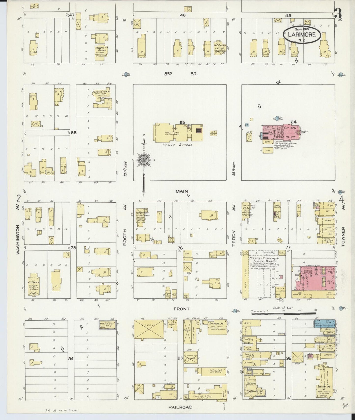 Sanborn Fire Insurance Map from Larimore, Grand Forks County, North Dakota (1910), Sheet #0003 - Complete Map Set gallery image, historic Sanborn map, vintage wall art, North Dakota North Dakota