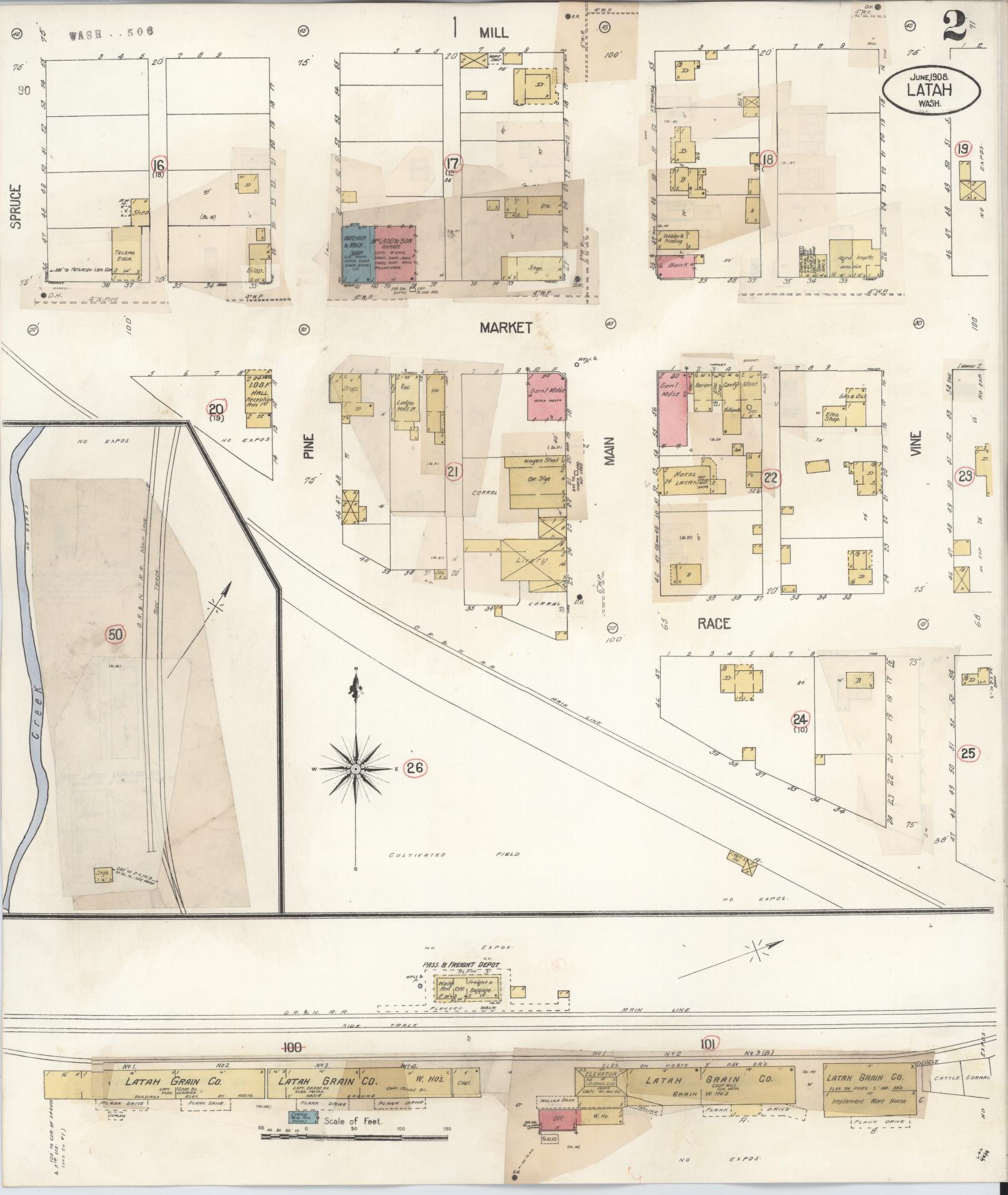 Sanborn Fire Insurance Map from Latah, Spokane County, Washington (1928), Sheet #0002 - Complete Map Set gallery image, historic Sanborn map, vintage wall art, Washington Washington