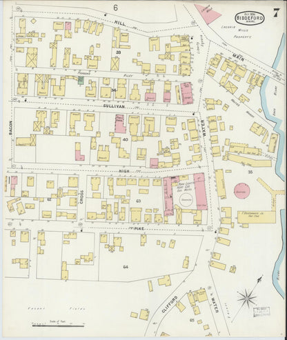Sanborn Fire Insurance Map from Biddeford, York County, Maine (1896), Sheet #0007 - Complete Map Set gallery image, historic Sanborn map, vintage wall art, Maine Maine