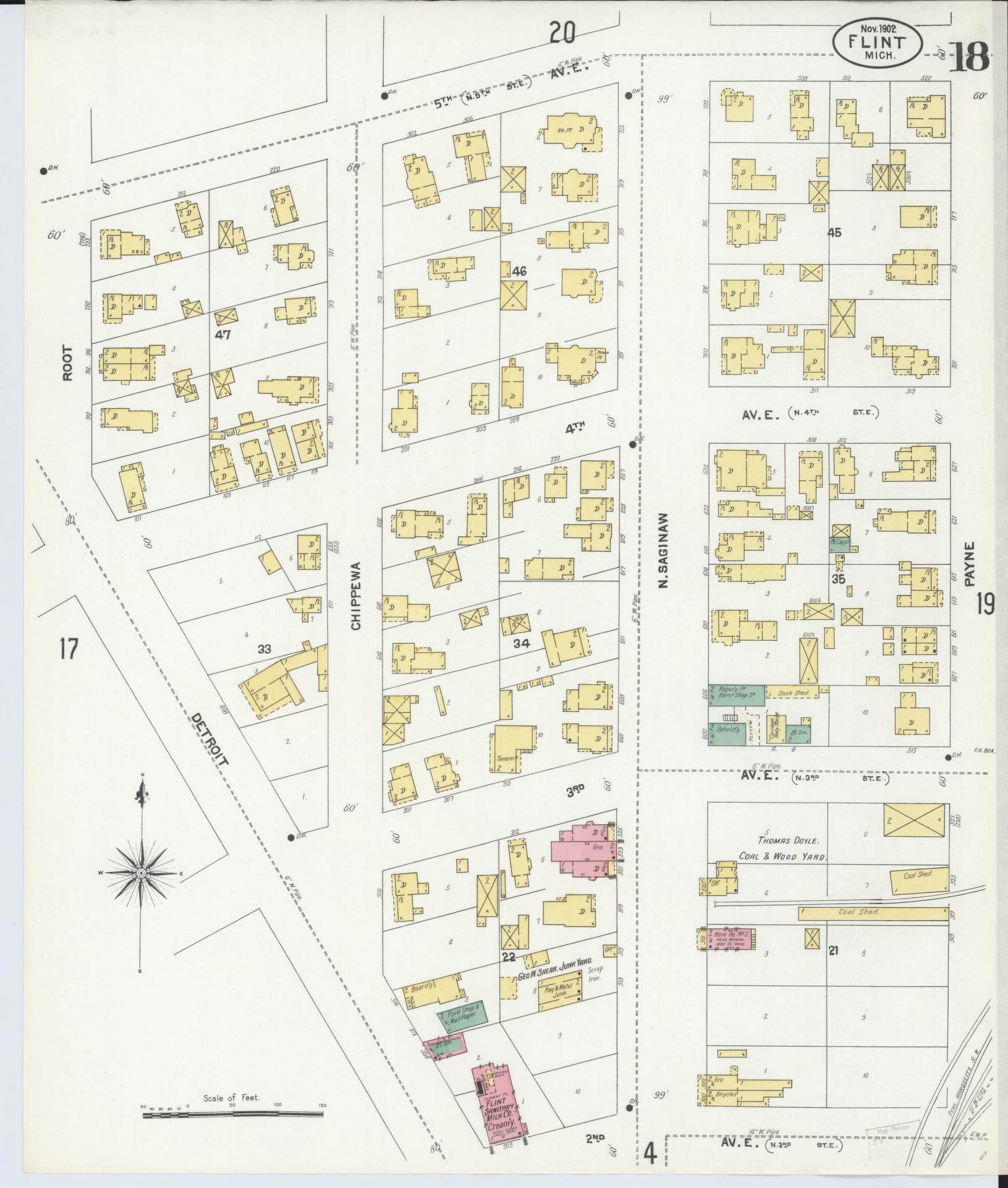 Sanborn Fire Insurance Map from Flint, Genesee County, Michigan (1902), Sheet #0018 - Complete Map Set gallery image, historic Sanborn map, vintage wall art, Michigan Michigan