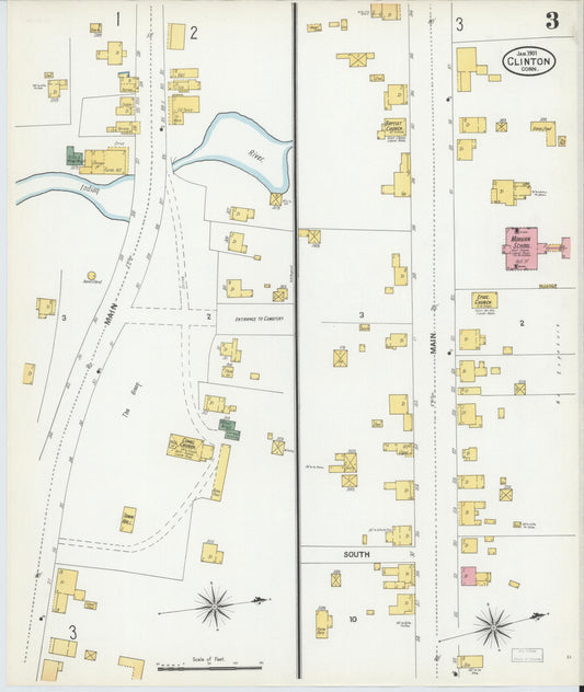 Sanborn Fire Insurance Map from Clinton, Middlesex County, Connecticut (1901), Sheet #0003 - Historic Sanborn Fire Insurance Map Print, vintage old map wall art, antique decor, genealogy gift, Connecticut Connecticut map
