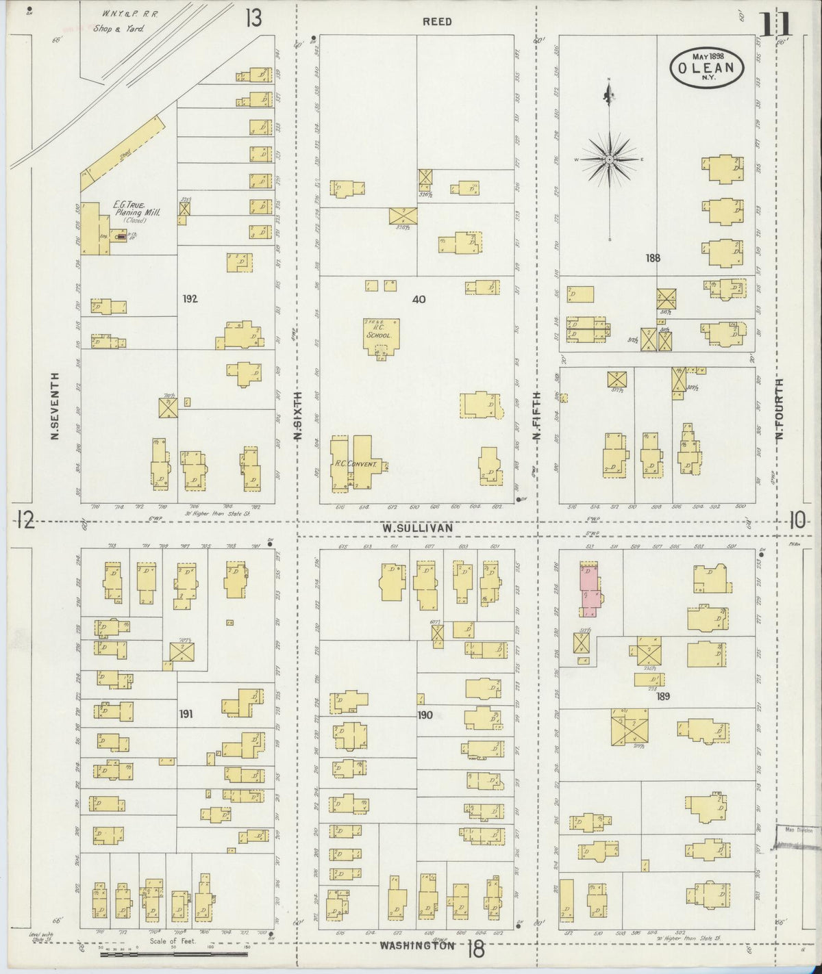 Sanborn Fire Insurance Map from Olean, Cattaraugus County, New York (1898), Sheet #0011 - Historic Sanborn Fire Insurance Map Print, vintage old map wall art, antique decor, genealogy gift, New York New York map
