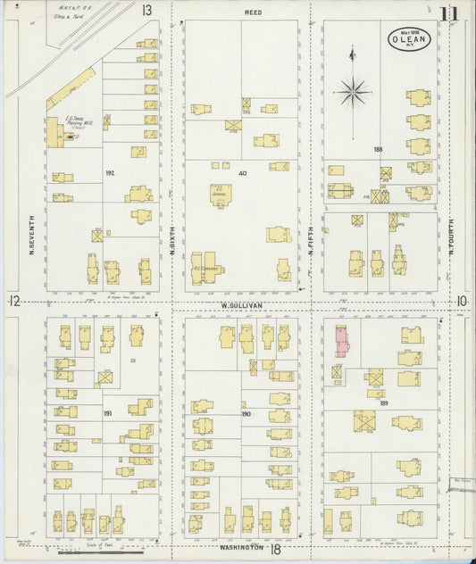 Sanborn Fire Insurance Map from Olean, Cattaraugus County, New York (1898), Sheet #0011 - Historic Sanborn Fire Insurance Map Print, vintage old map wall art, antique decor, genealogy gift, New York New York map